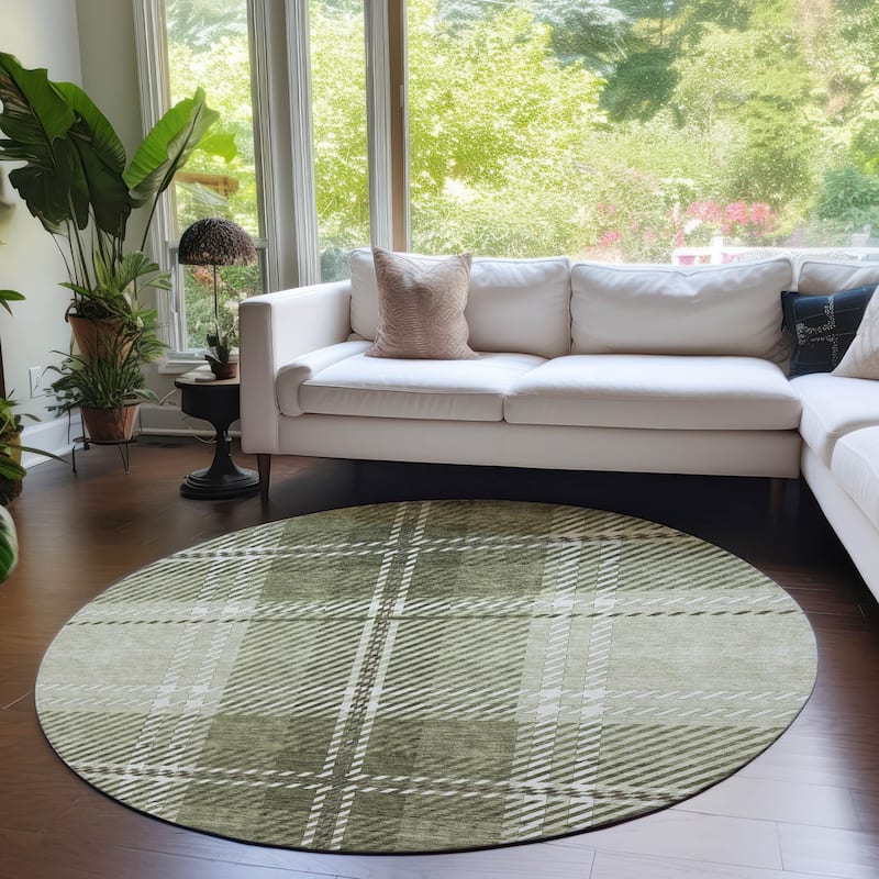 Machine Washable Indoor/ Outdoor Chantille Plaid Cozy Rug