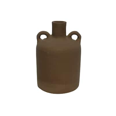 Standing Terracotta Cylidrical Amphora Vase - 9.75" - Brown