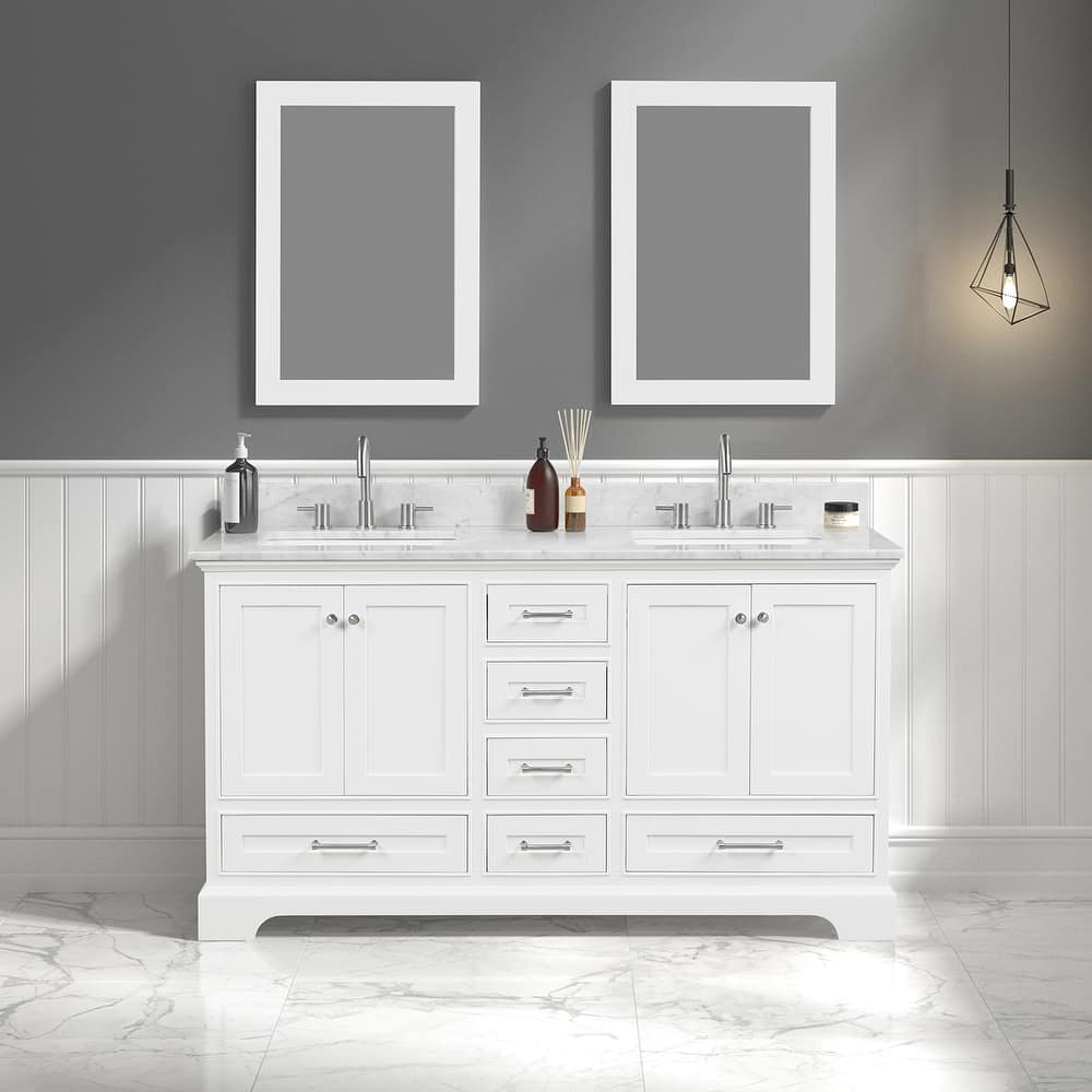 Blossom Copenhagen 60" Double Vanity with Marble Top, Sinks & Mirror