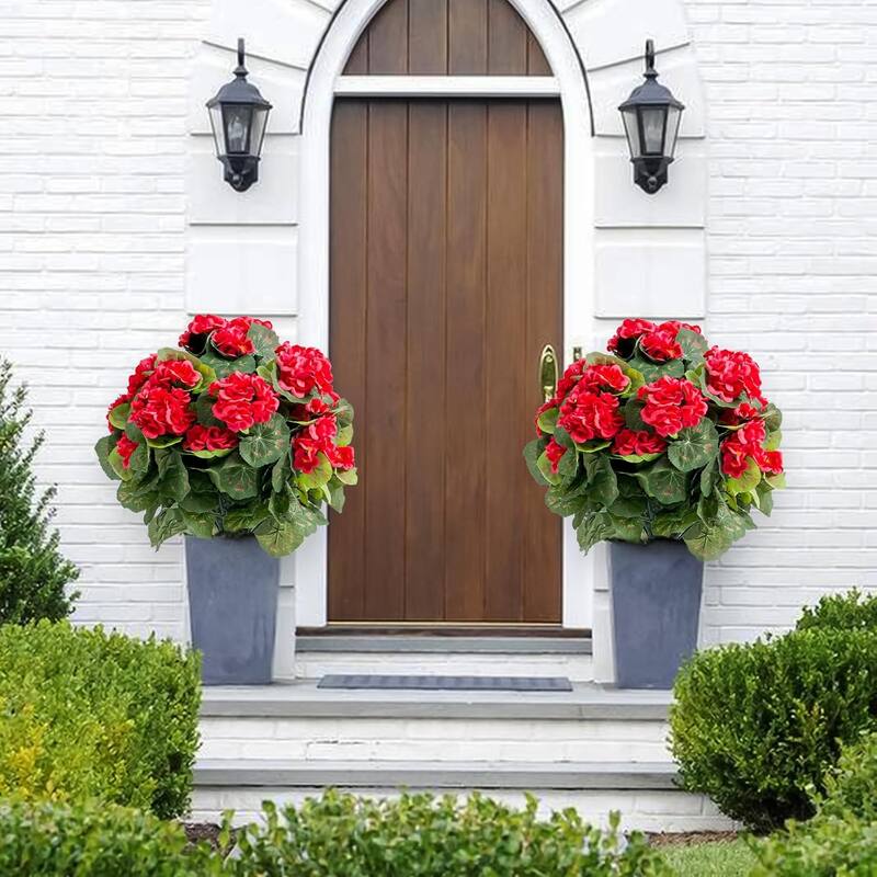 21.6" Artificial Topiary Flower with Ground Spike Set of 2,Artificial Topiary Ball Trees with Silk Flowers