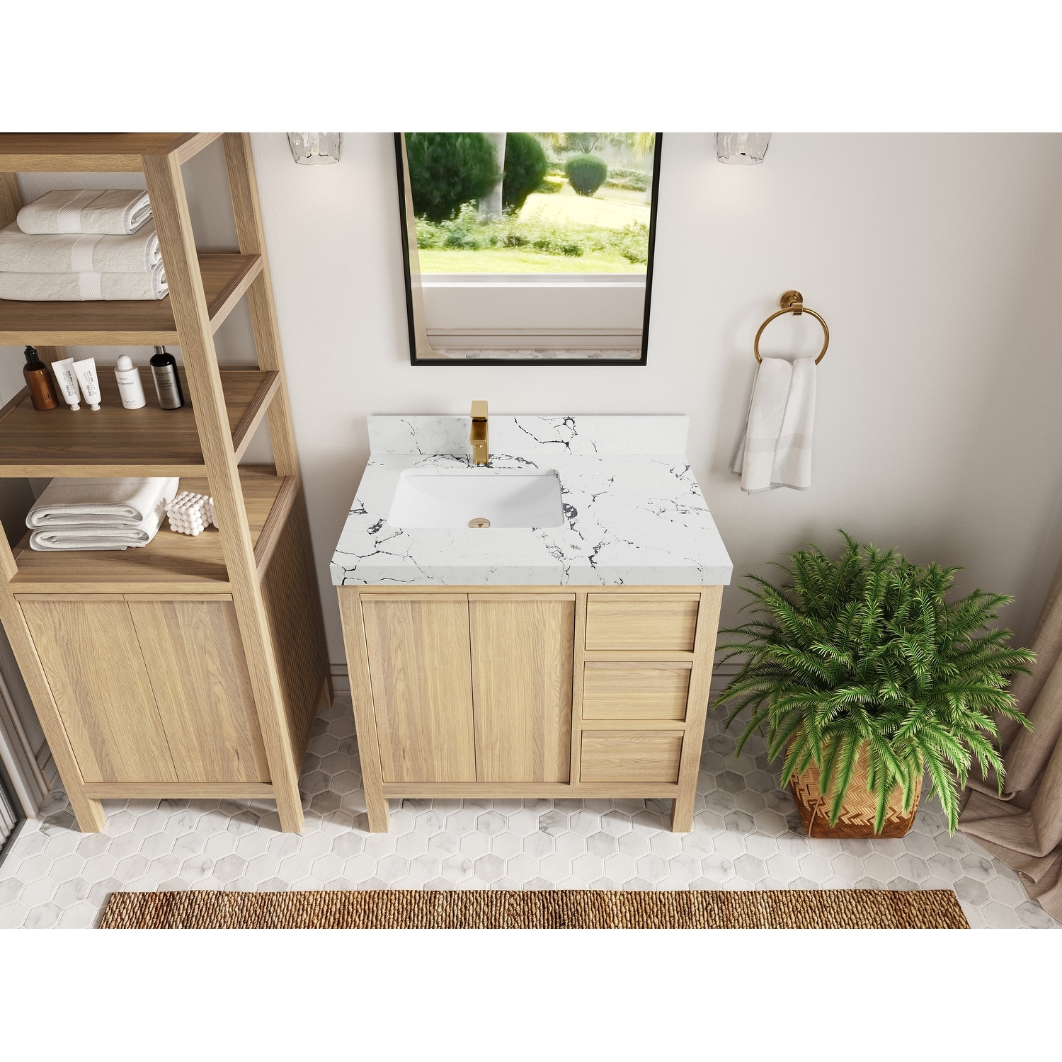 Willow Collections 36 in. W x 22 in. D Elizabeth White Oak Wood Left Offset Sink Bathroom Vanity With Counter top