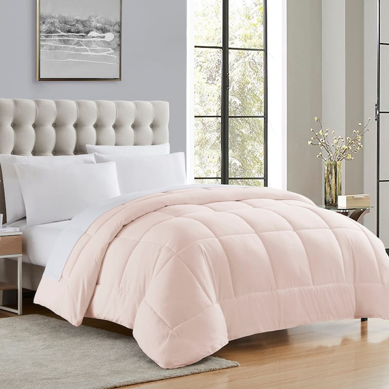 Plush Solid Color Box Stitch Down Alternative Comforter - Twin - Pale Pink