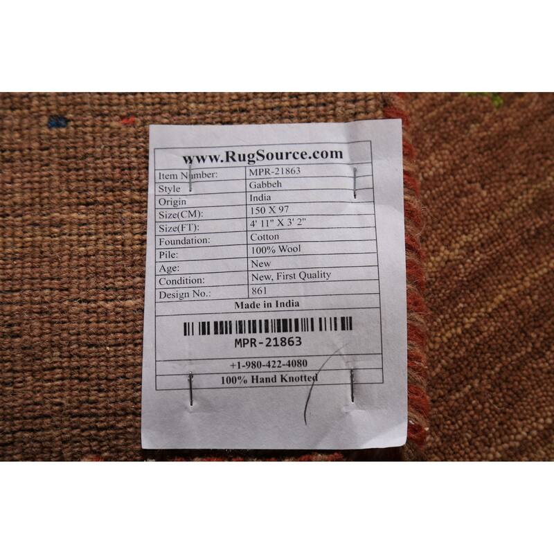 Tribal Gabbeh Indian Foyer Rug Hand-Knotted Modern Wool Carpet - 3'2" x 4'11"