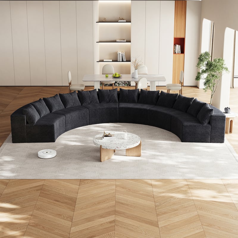 Oversized Curved Sectional Sofa Semi Circula Modular Couch Corduroy Upholstered Single Sofa Set of 6 - Free Collocation