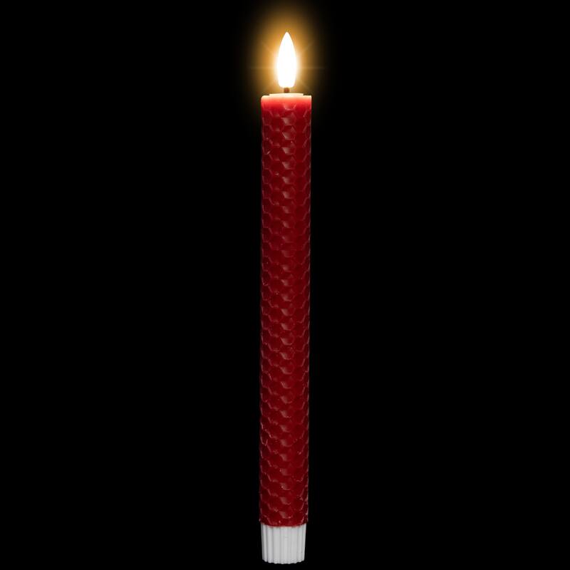 LED Flickering Flameless Taper Honeycomb Christmas Candles - 9.5" - Set of 2