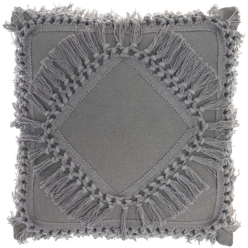 57 Grand by New Concept Washables Boho Diamond Fringe Throw Pillow , ( 18" x 18" )