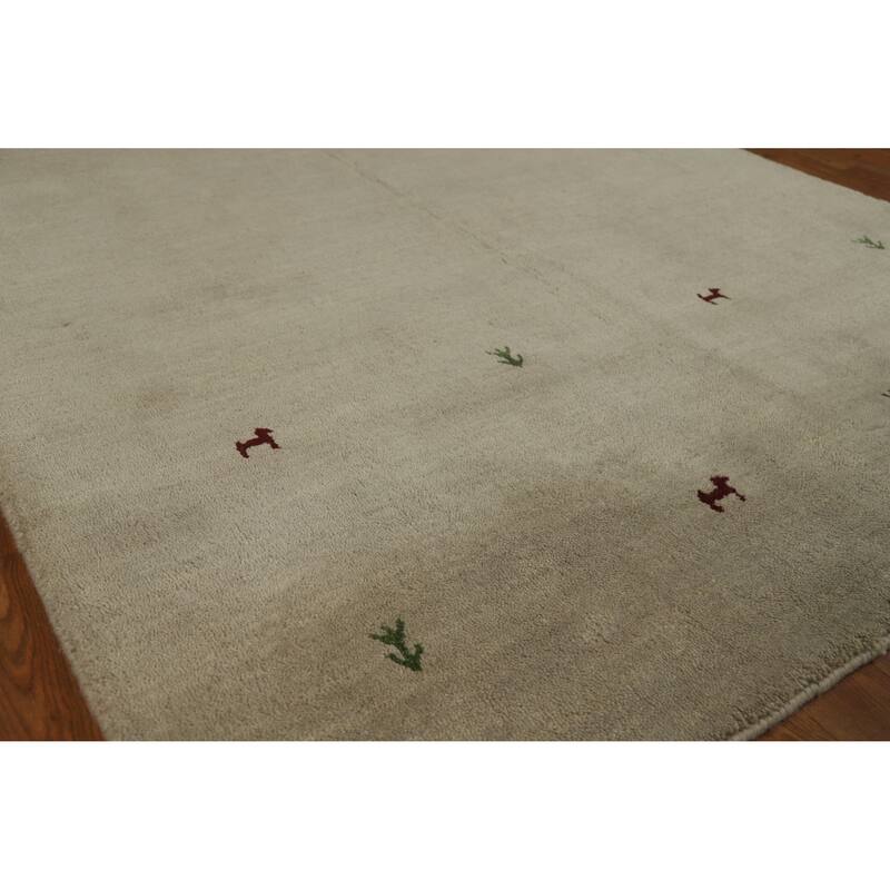 Hand Knotted Oriental 100% Wool Carpet Tribal Animal Pictorial Beige & Ivories Gabbeh Area Rug - 6' 6'' X 4' 7''