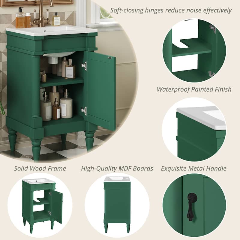 18" Small Bathroom Vanity with Sink, Modern Freestanding Storage Cabinet with Door and Shelf, Compact Single Sink