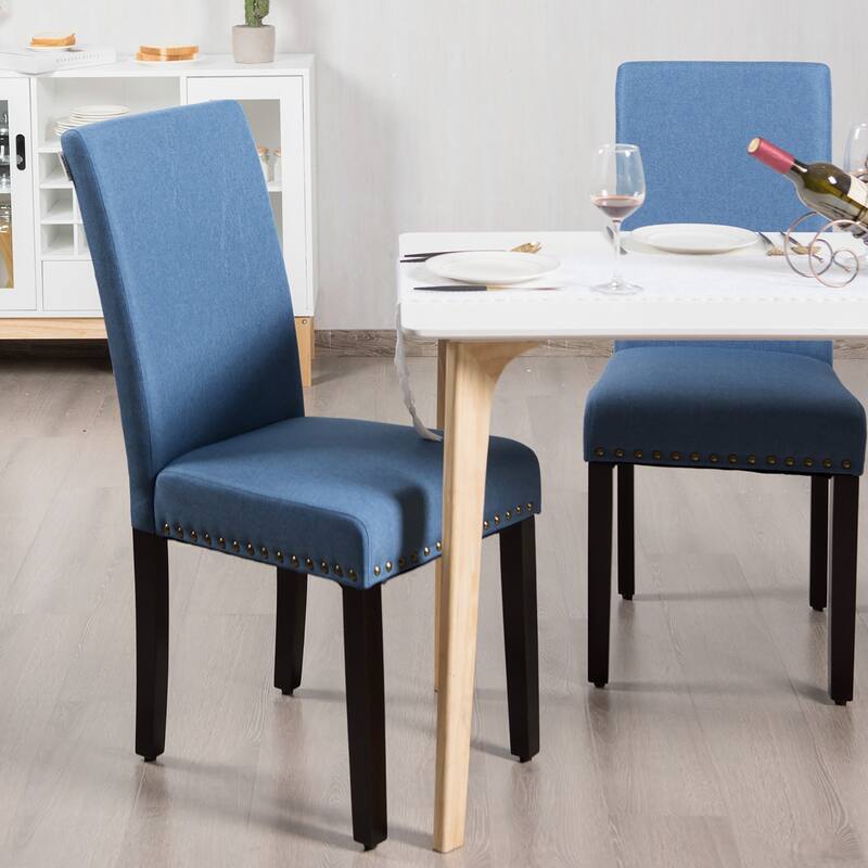 Costway Set of 2 Fabric Dining Chairs Upholstered with Nailhead Trim - See Description
