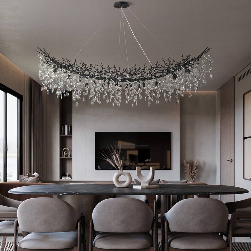 Modern Branch Crystal Linear Chandelier, 1100-1830mm Dining Pendant Light