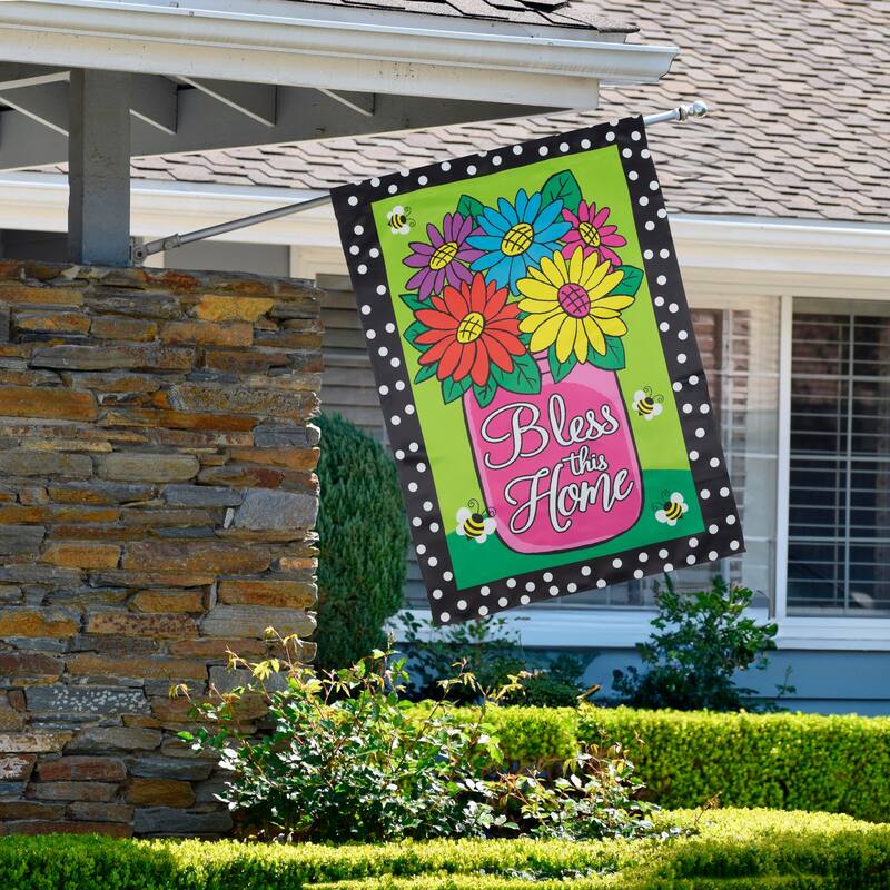 Bless this Home Bouquet with Vase Outdoor House Flag 28" x 40"