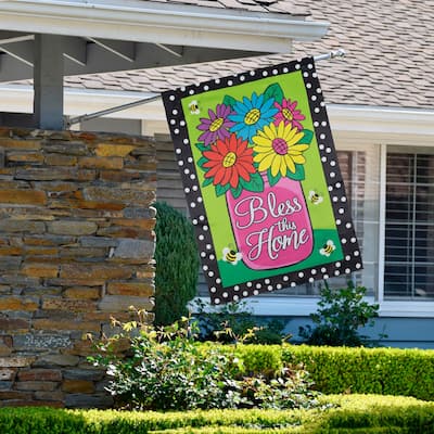 Bless this Home Bouquet with Vase Outdoor House Flag 28" x 40"