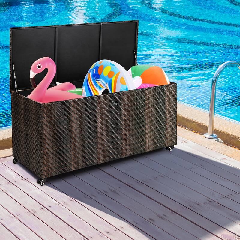 Gymax 2-in-1 PE Wicker Outdoor Storage Box Furniture Deck Box Garden