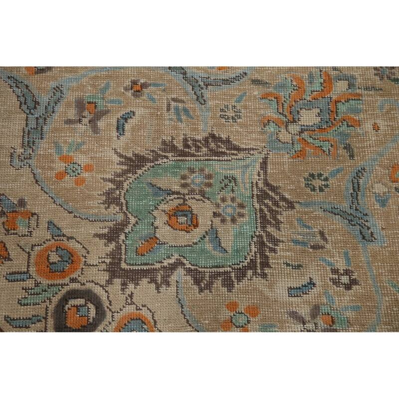 Hand Knotted Oriental 100% Wool Carpet Traditional Floral Beige & Ivories Tabriz Area Rug - 11' 6'' X 8' 7''