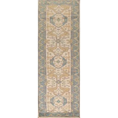 Oushak Oriental Runner Rug Hand-Knotted Floral Wool Carpet - 2'8" x 10'2"
