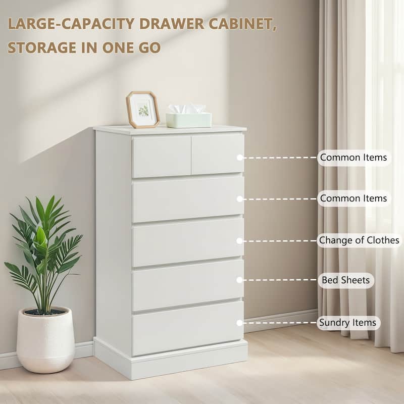 6 Drawers Dresser, Tall Dresser for Bedroom, Modern Chest of Drawers with Concealed Handles, Vertical Wood Storage Cabinet