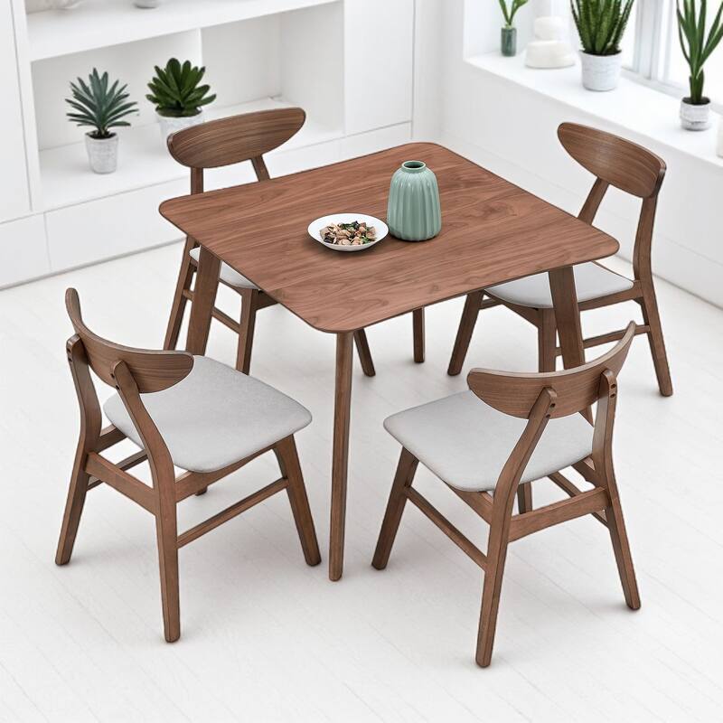 5-Piece Square Dining Table Set for 4, Solid Wood Legs, Upholstered Chairs, Modern Space-Saving Kitchen Furniture, Easy Assembly
