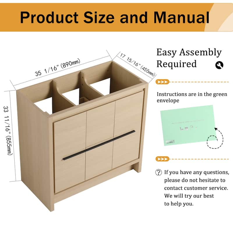 Malwee 24"/30"/36"/48"/60" Bathroom Vanity Without Sink, FreeStanding Vanity Cabinet with Soft Close Door and Drawer
