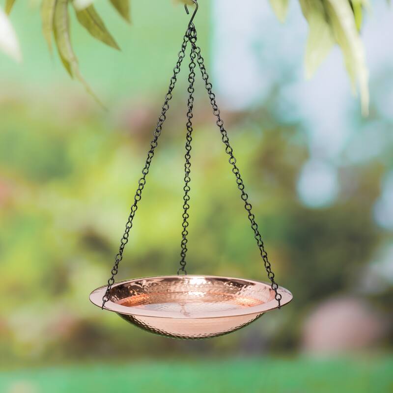 Copper Plated Hammered Hanging Birdbath