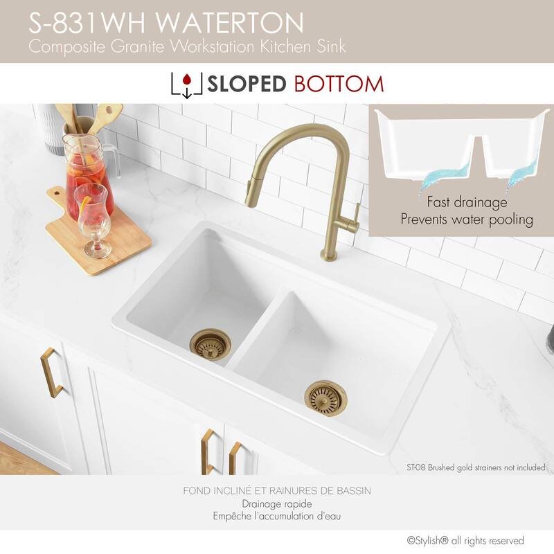 Composite Granite Dual-Mount 30" Double-Bowl kitchen Sink - 30" x 18" x 9.50"