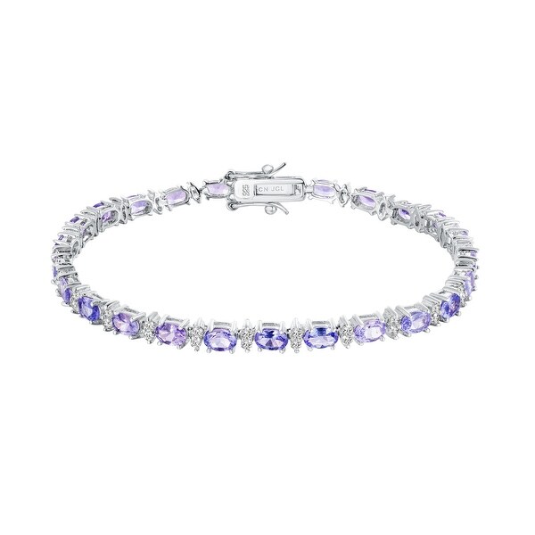 Oval-Cut Tanzanite Gemstone Tennis Bracelet, Sterling Silver. Opens flyout.
