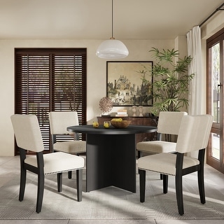 5-Piece Round Dining Table Set, Pedestal Kitchen Table Set with 4 ...