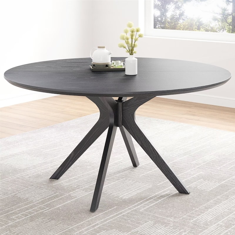 47.2" Solid Wood Round Dining Table for 4-6 People with Intersecting Pedestal Base