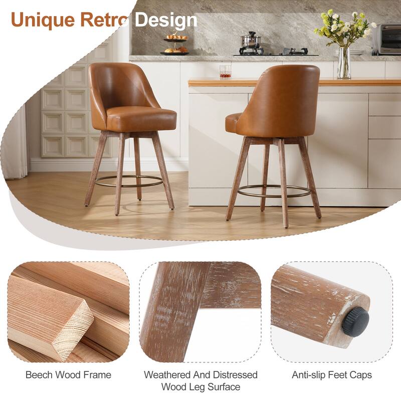 26" Counter Height Swivel Bar Stool, Upholstered Counter Stools - 39.37" (H) x 22.44" (D) x 21.65" (W)