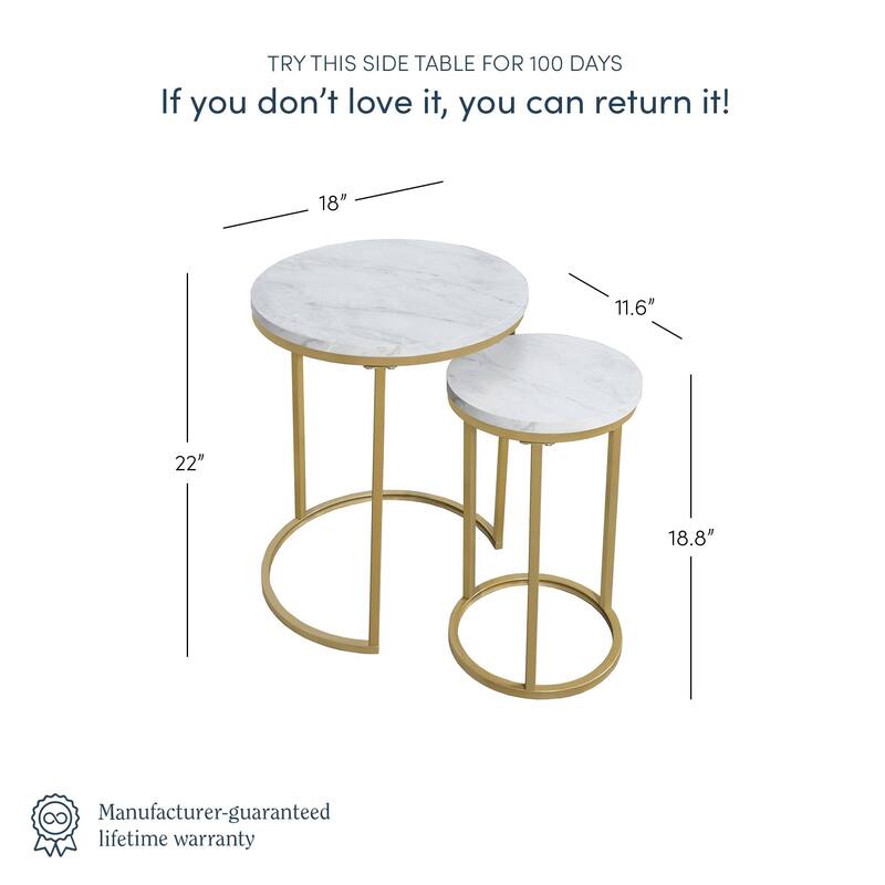 Nathan James Lula Tabletop with Metal Base Industrial Nested Round End Table Set of 2