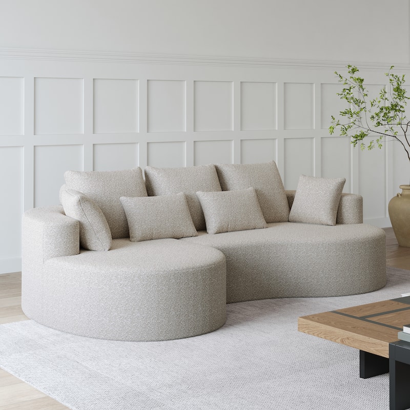 L-Shaped Curved Cloud Sectional Couch, Oversized Chenille Upholstered 4-Seater Sofa, Full Compressed Corner Sofa with 7 Pillows