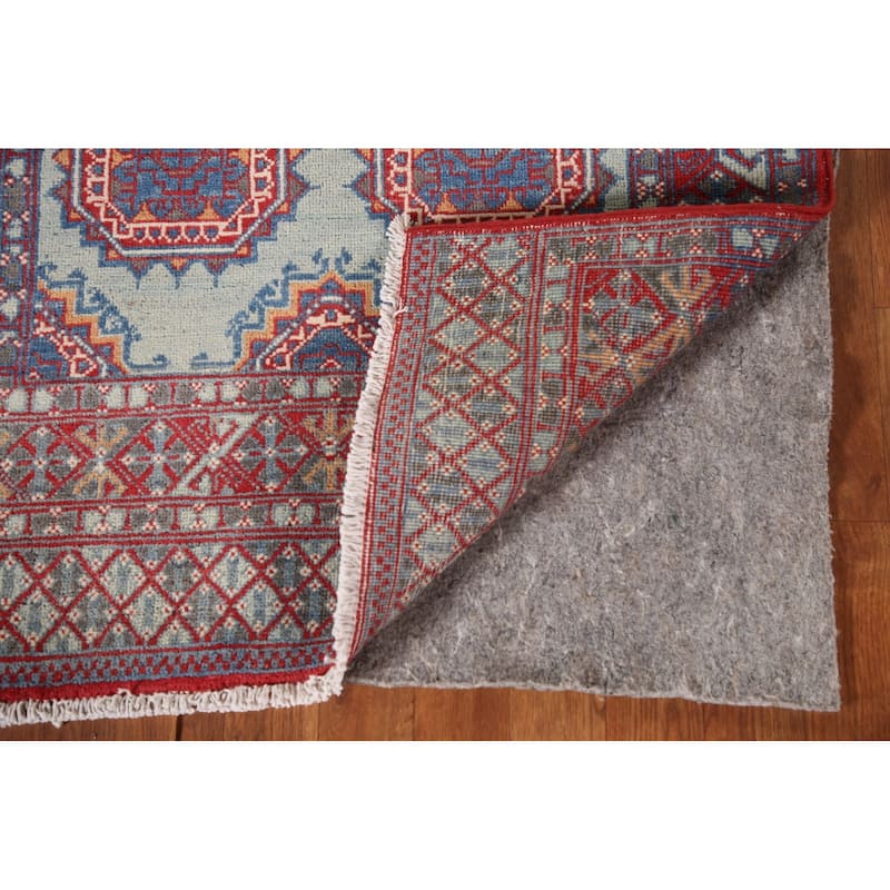 Geometric Kazak Accent Rug Hand-Knotted Blue Wool Carpet - 3'1"x 4'9"