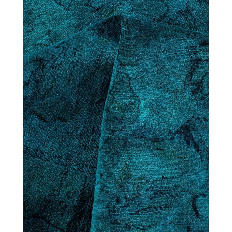Overton Hand Knotted Wool Vintage Inspired Modern Contemporary Overdyed Blue Area Rug - 6' 2" x 9' 2"