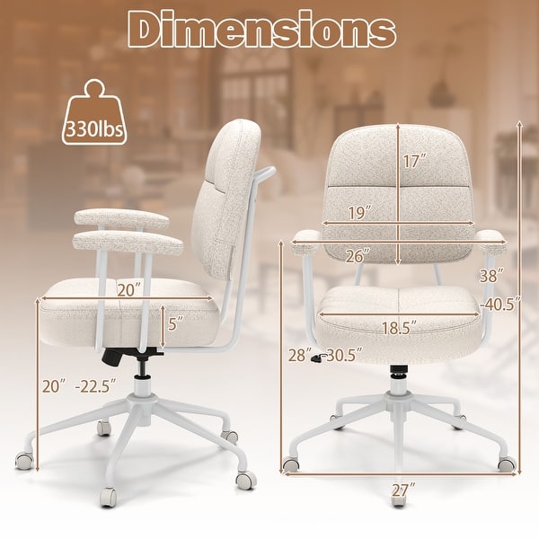 dimension image slide 1 of 3, Leathaire Upholstered Task Home Office Chair with Cushioned Back-Beige