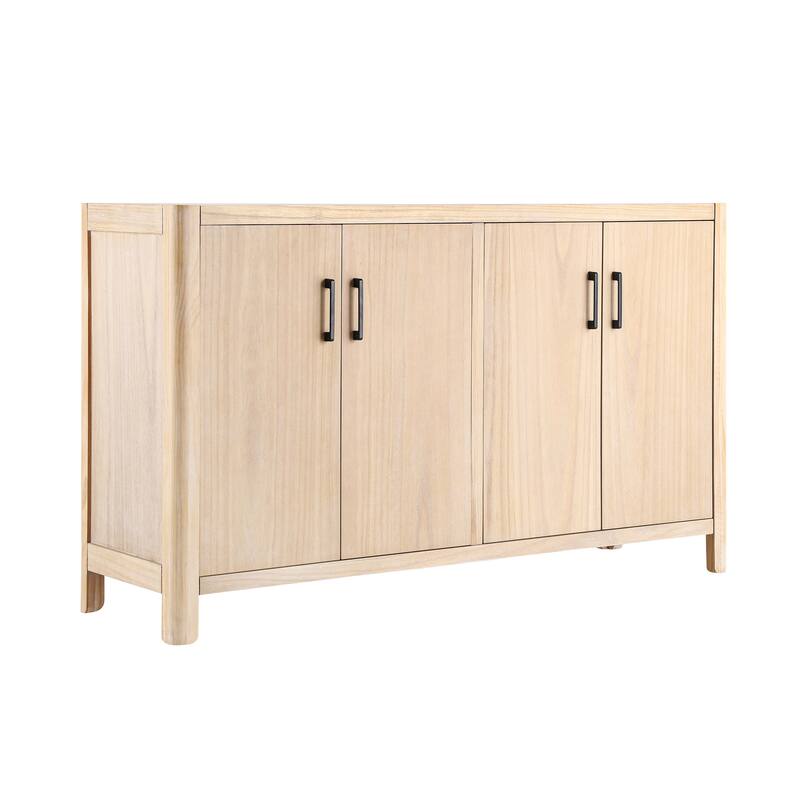 Farmhouse Style 4-Door Cabinet with Natural Finish for Rustic Entryways and Small Spaces
