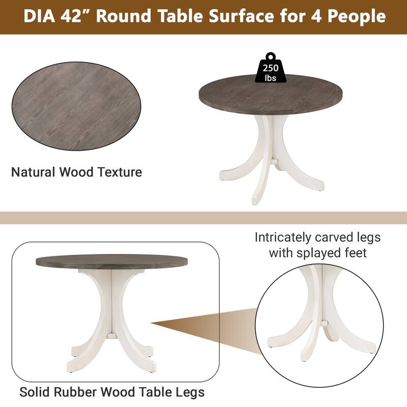 Mid-Century 5-Piece Wooden Dining Table Set with Round Table & 4 Chairs