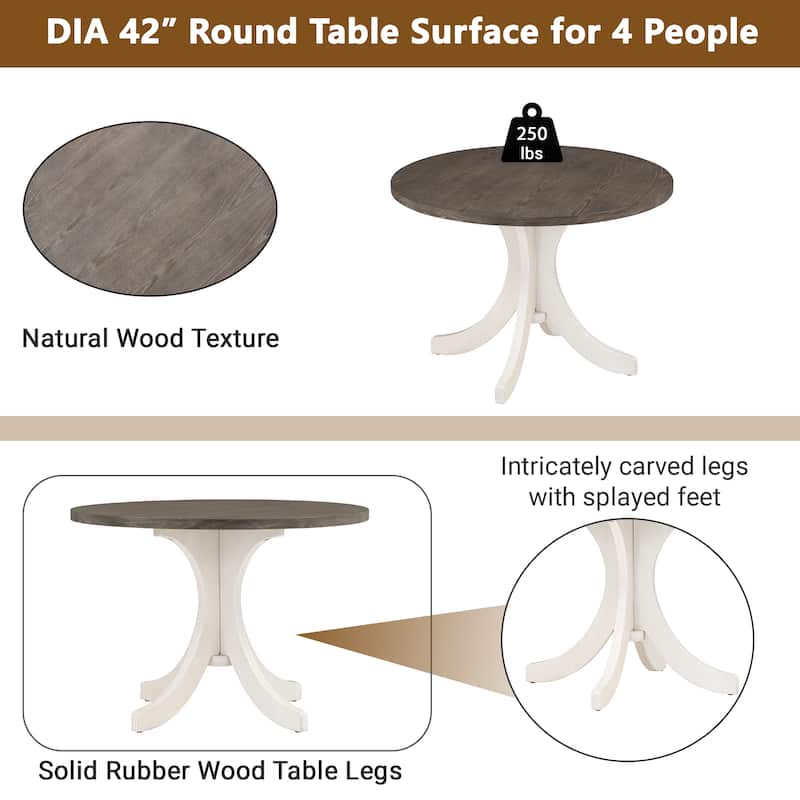 Mid-Century Solid Wood Round Dining Table for Small Places