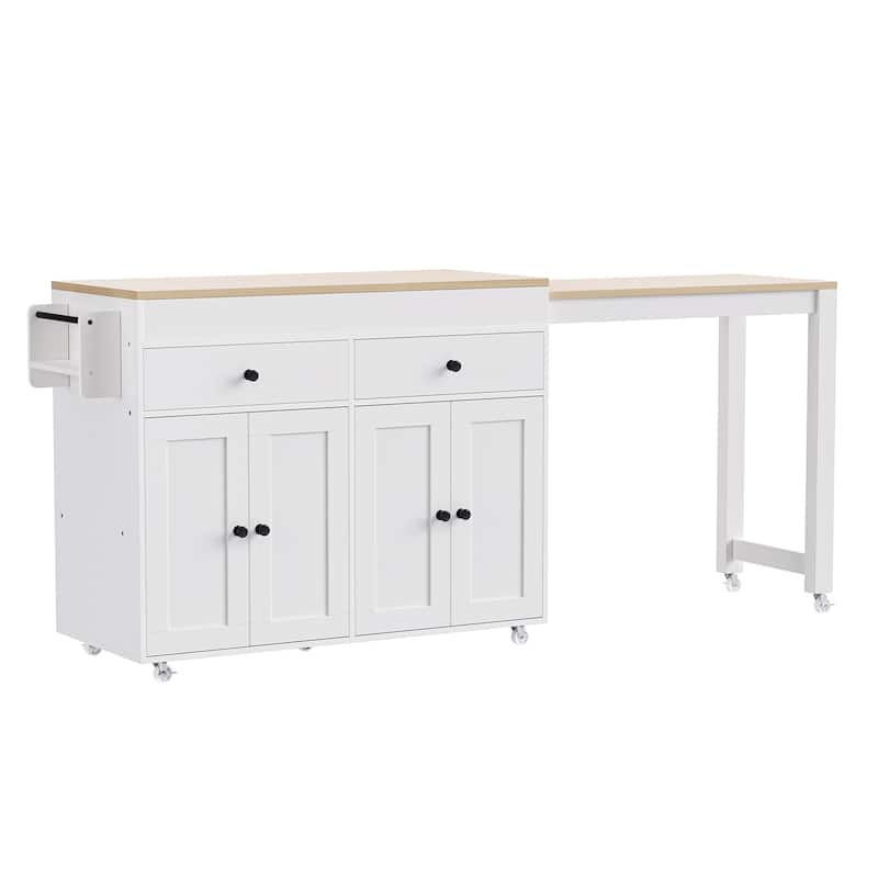 74.5" Rolling Kitchen Island w/ Extendable Top,Spice Rack and Drawers