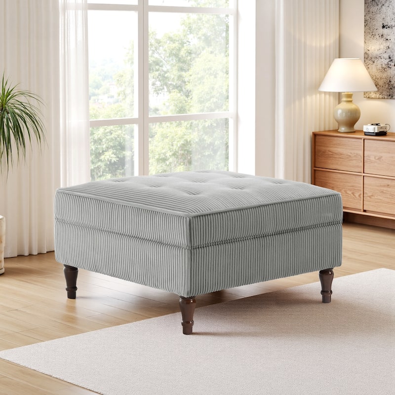 Corduroy Flip Top Dual-Use Storage Ottoman Coffee Table - Light Grey