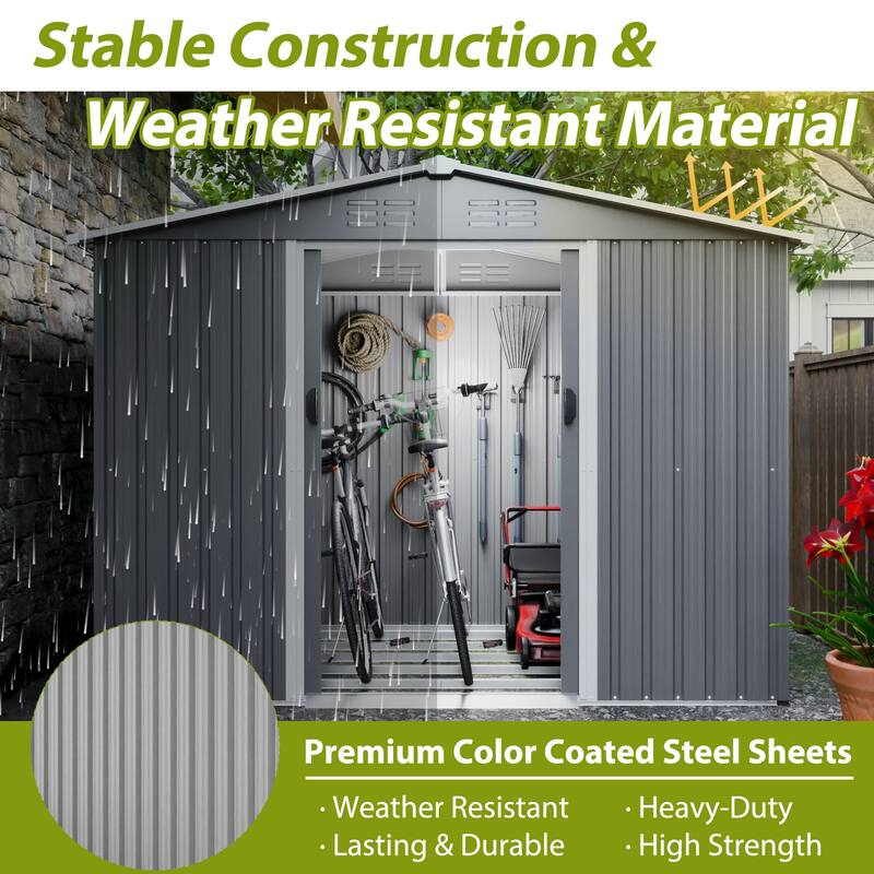 8x6 FT Outdoor Tool Storage Shed with Metal Foundation & Lockable Doors, All Weather Metal Sheds for Garden, Backyard