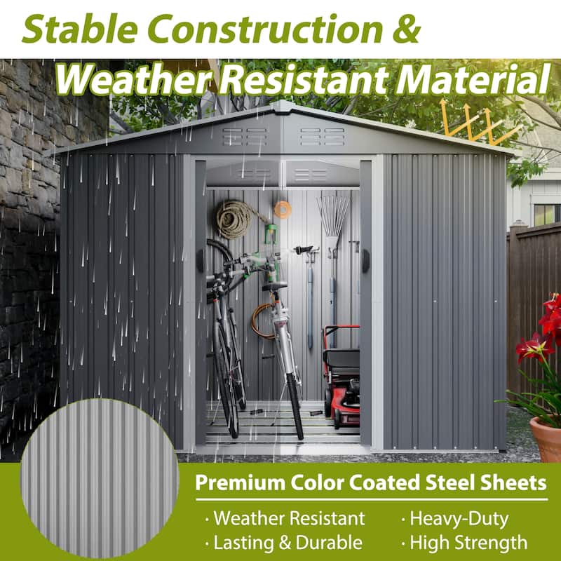 GDFStudio - Evelyn Spacious Outdoor Waterproof Tool Storage Shed with Durable Metal Frame
