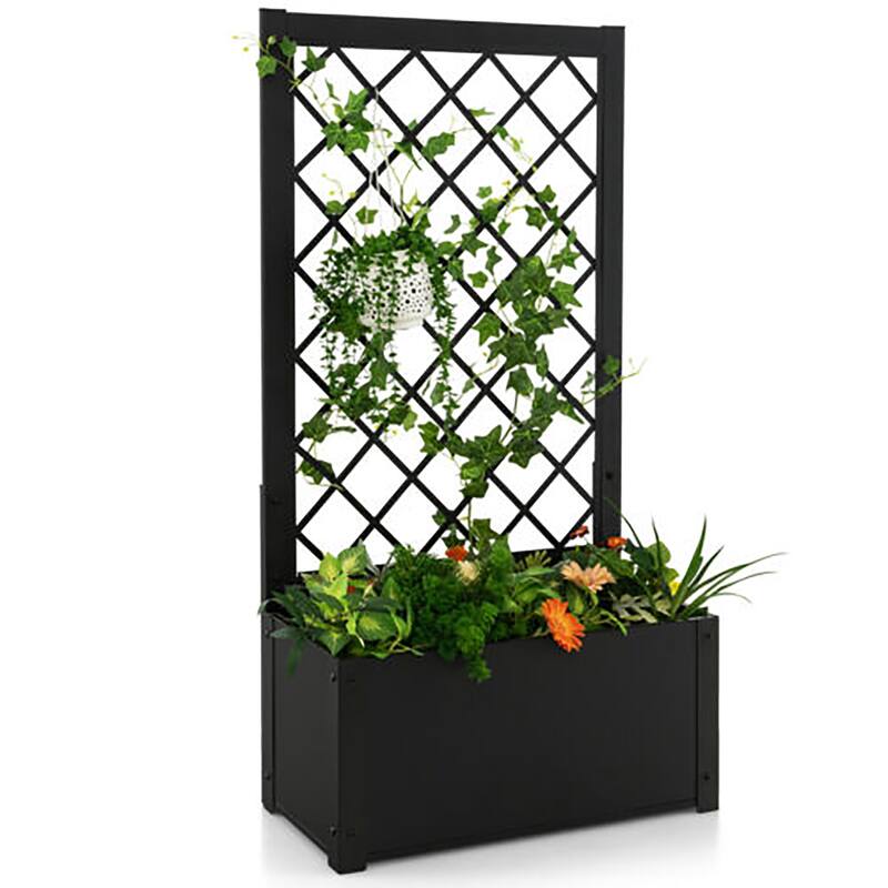Gymax Raised Garden Bed with Trellis Metal Planter Box w/ Lattice for - Black