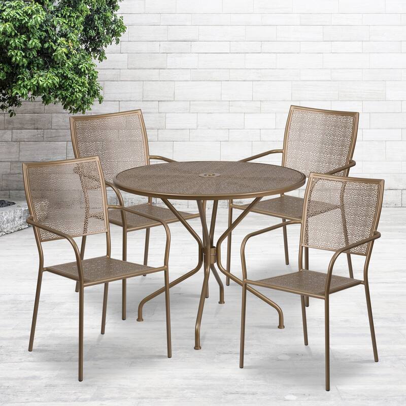 Steel 5-piece 35.25-inch Round Indoor-Outdoor Dining Set - Gold