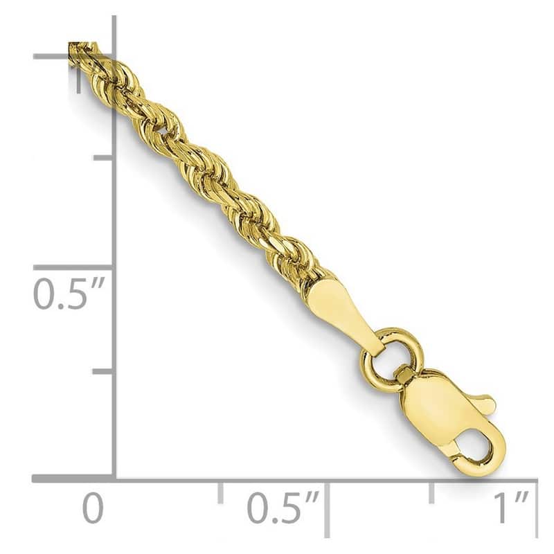 Curata 10k Yellow Gold Unisex 2.5mm Semi Solid Diamond Cut Rope Chain Bracelet Options: 7" 8" 9"
