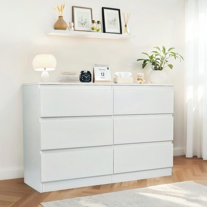 6 Drawer Black Dresser, Modern Bedroom Dresser with Spacious Countertop