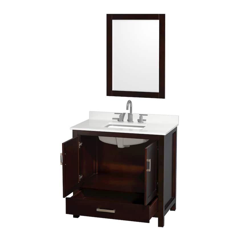 Sheffield 36-inch Single Vanity, 3 Hole Quartz Top, 24-inch Mirror