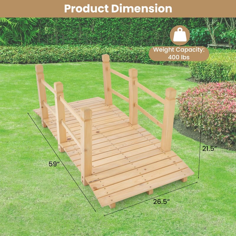 Costway 5' Wooden Garden Bridge Arc Stained Finish Footbridge Backyard