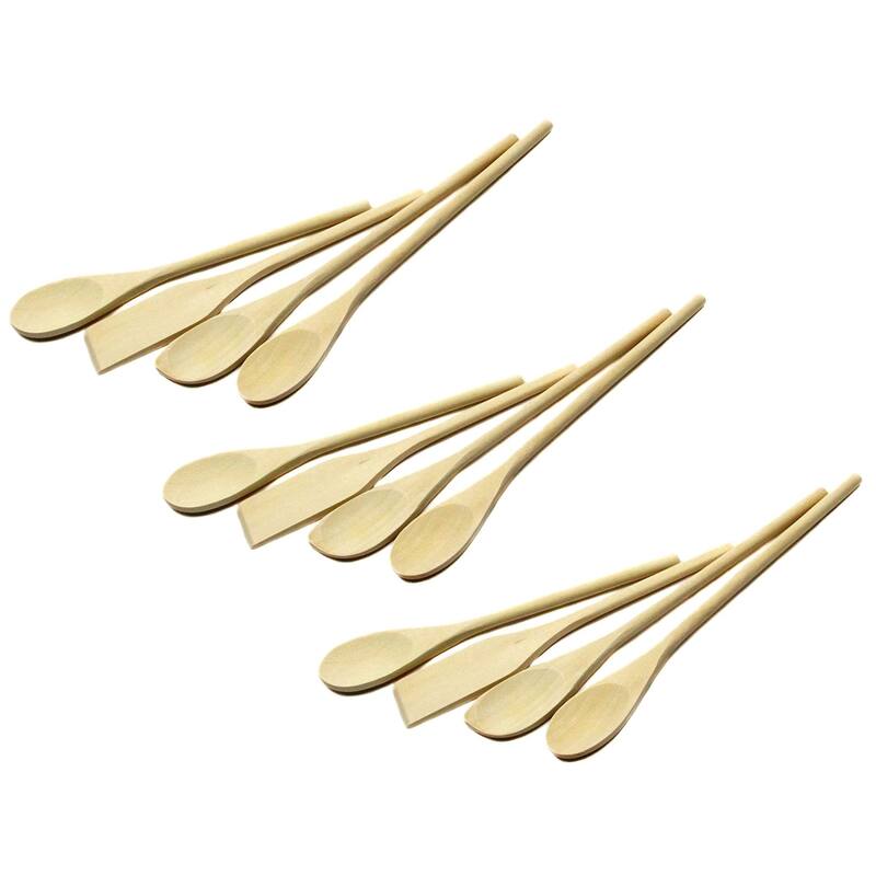 Chef Craft 4 Piece Natural Wooden Cooking / Mixing Kitchen Tool Spoon Set - 3 Sets