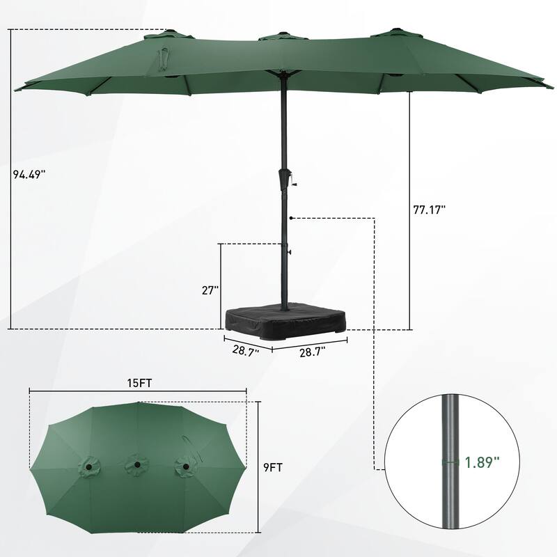 Ainfox 10ft Solar Patio Umbrella 40 LED Lighted and Umbrella Base, Strip Lights Outdoor Market Table Umbrella