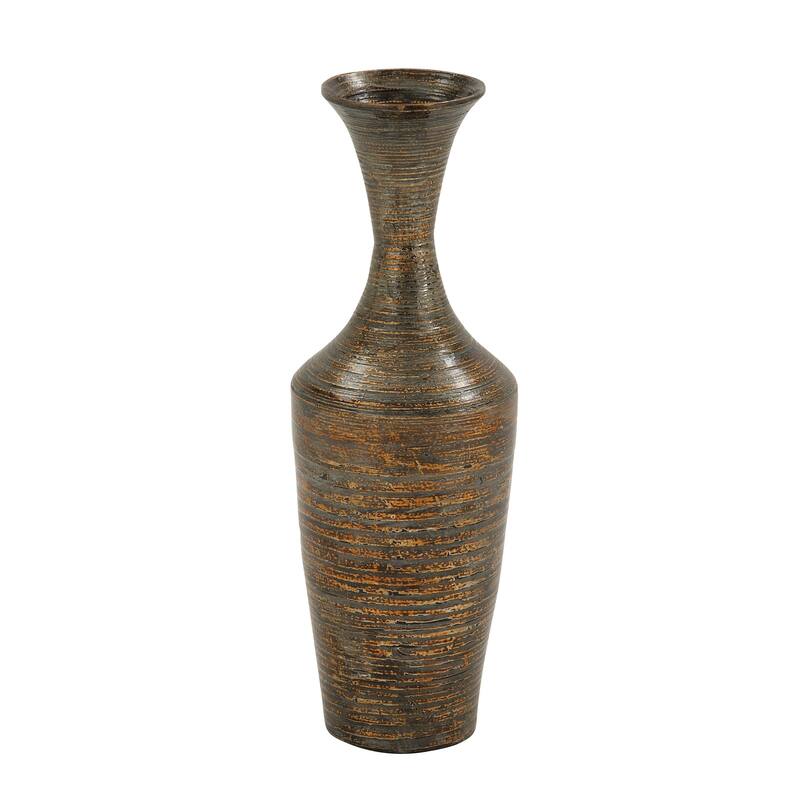 Bamboo Wood Tall Floor Vase with Lacquer - Dark Brown - Roche River Decor - 8"Wx8"Lx23"H - 8"Wx8"Lx23"H - Dark Brown