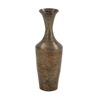 Bamboo Wood Tall Floor Vase with Lacquer - Dark Brown - Roche River Decor - 8"Wx8"Lx23"H